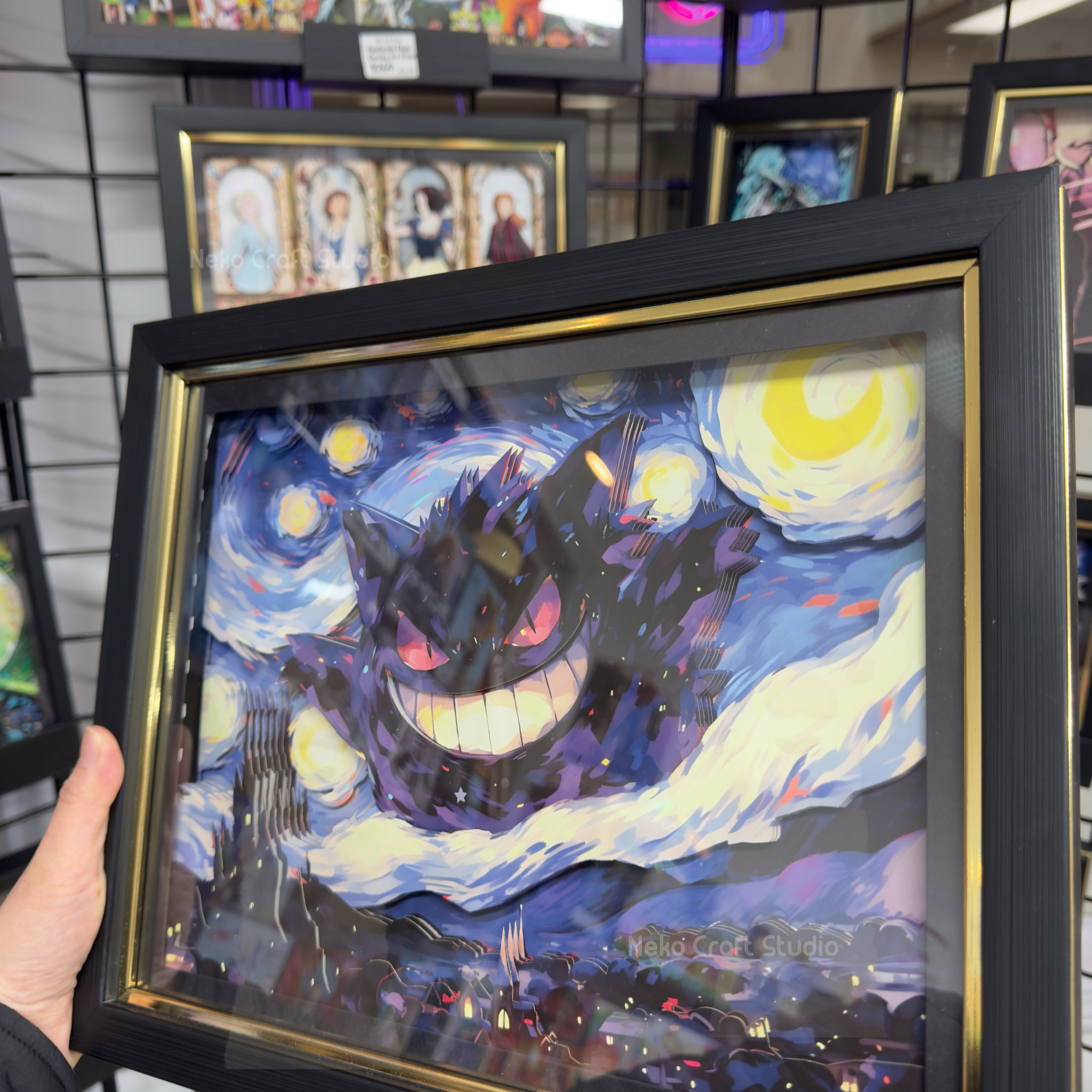 Pokémon Ganger with Starry Night -3D Paper Cut Art Frame