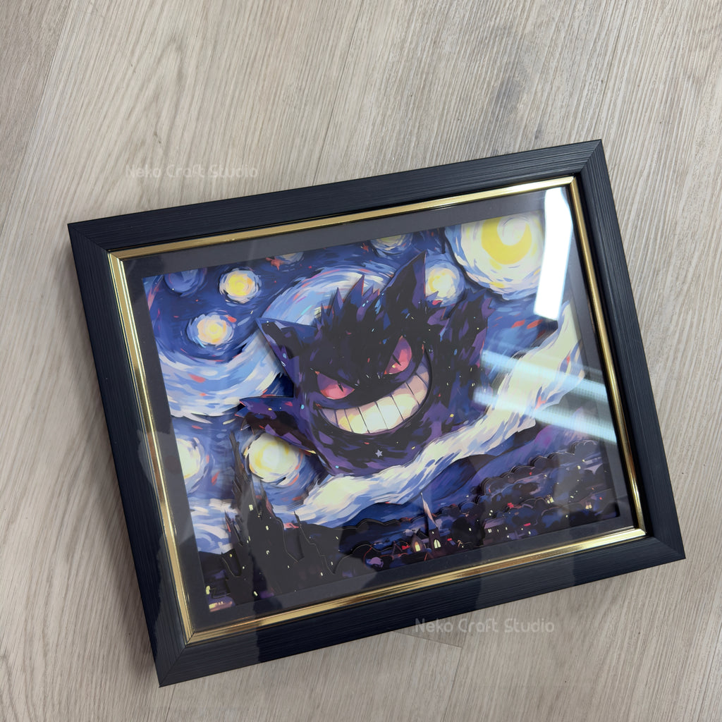 Pokémon Ganger with Starry Night -3D Paper Cut Art Frame