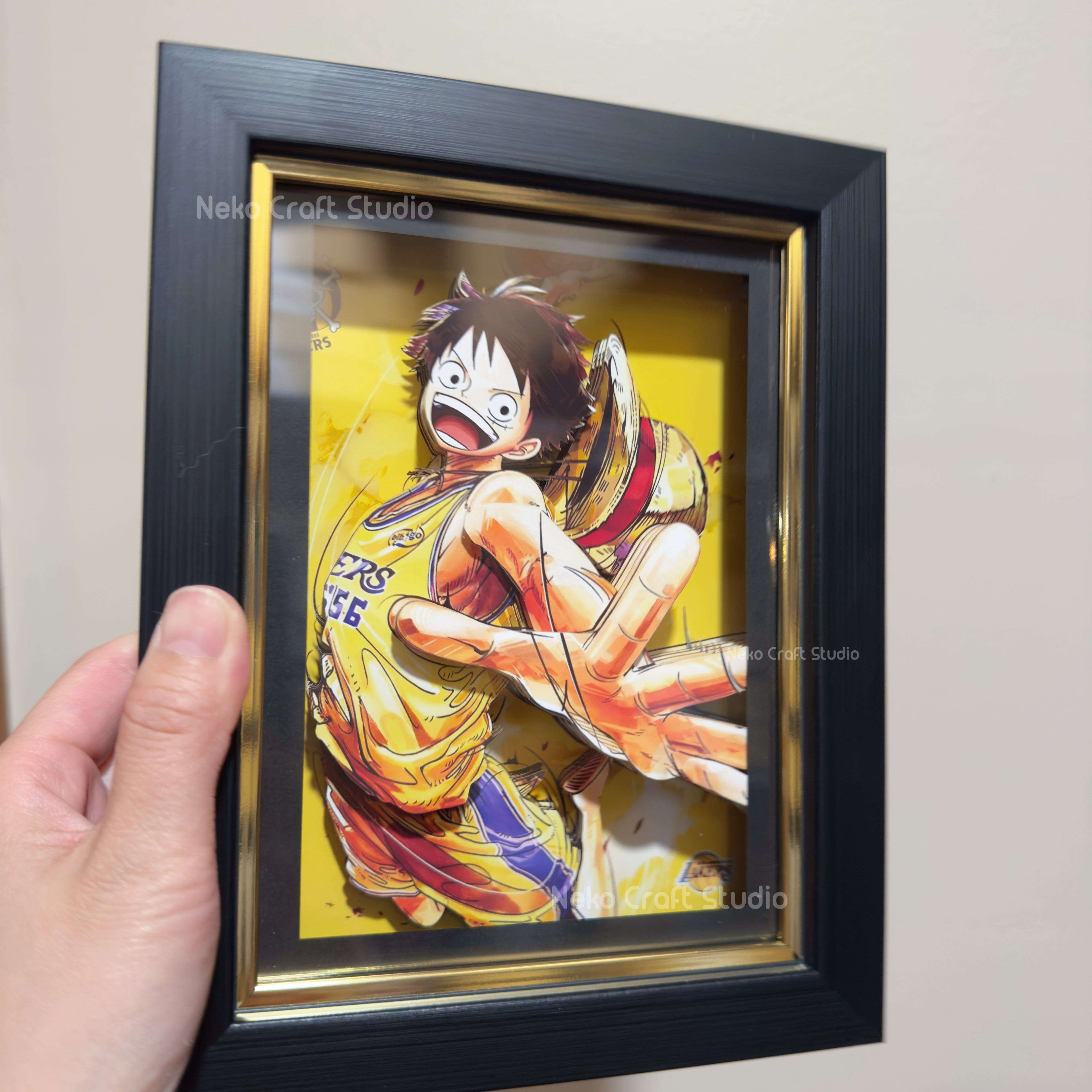 Luffy Los Angeles Lakers-3D Paper Cut Art Frame - One Piece